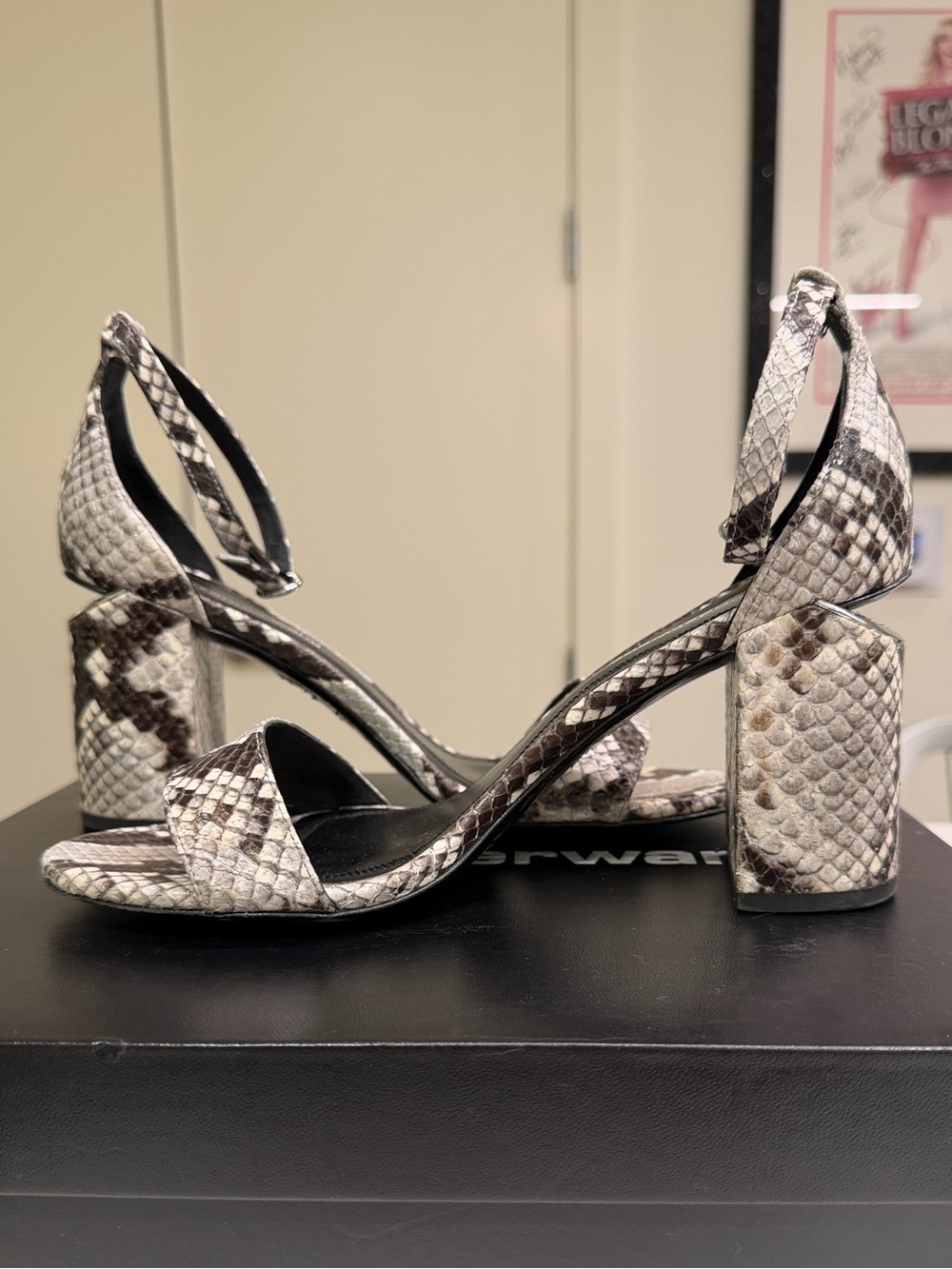 Alexander Wang Snakeskin Abby Leather Block Heel Snake Print Sandal Sz 7.5 + Box